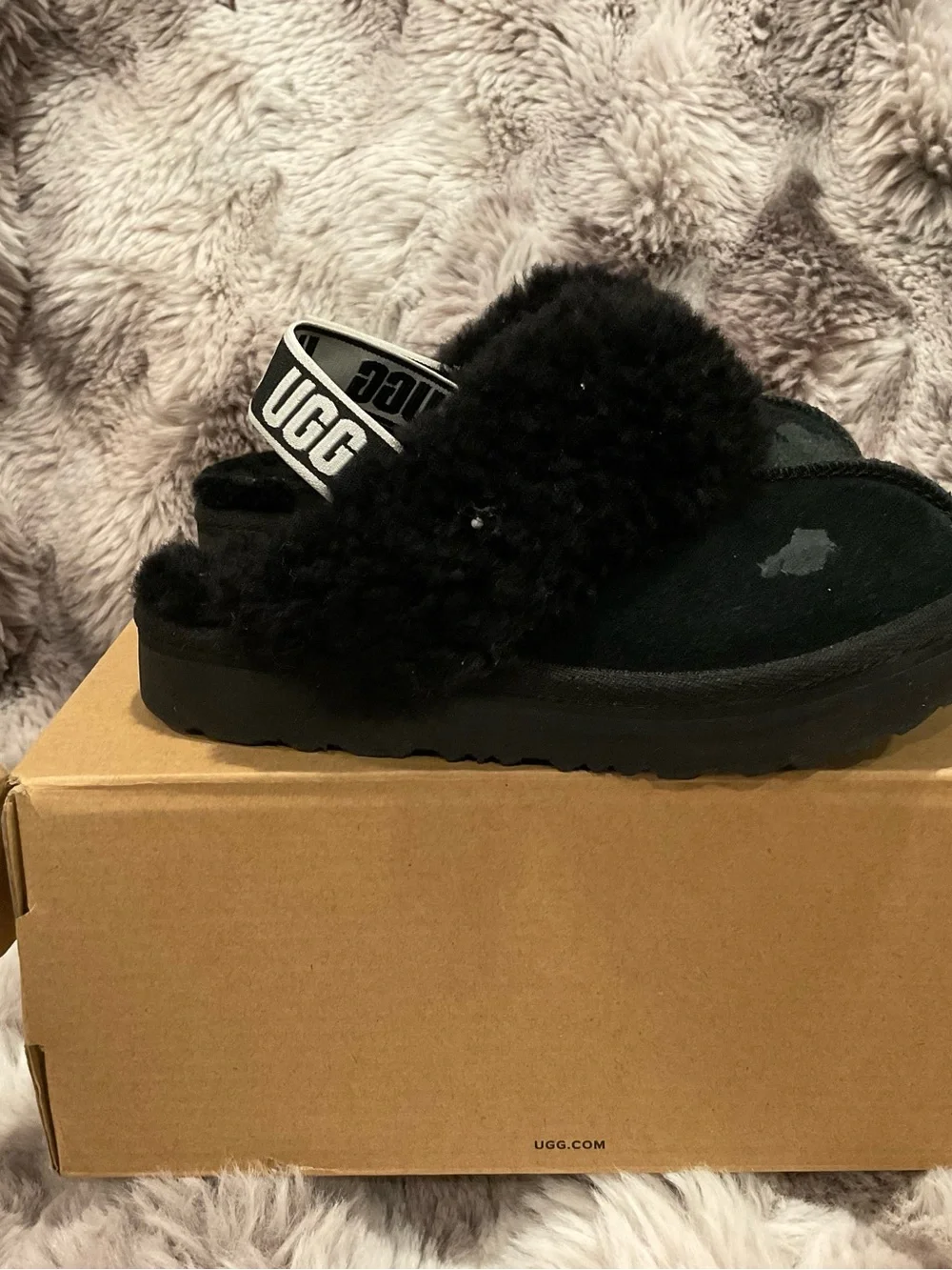 UGG Kids Black Cozy Shearling Clog Slippers